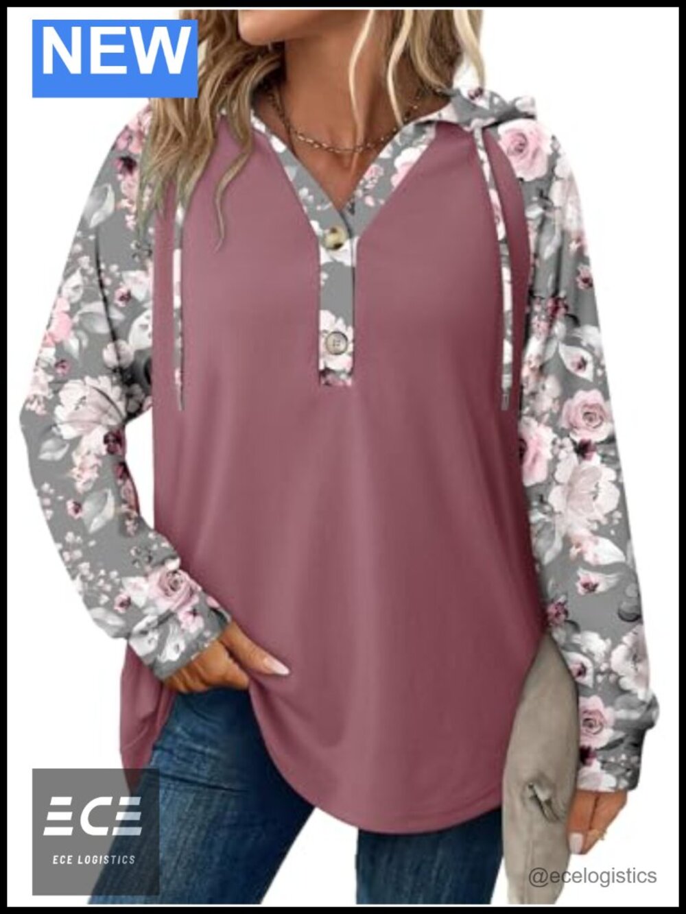 Women's Oversized Button Hoodie Loose Fit Casual Sweatshirt Long Sleeve